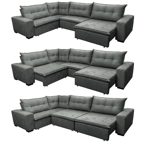 Imagem de Sofa de Canto Retrátil e Reclinável com Molas Cama inBox Oklahoma 3,85X2,61 ou 2,61X3,85 Cinza