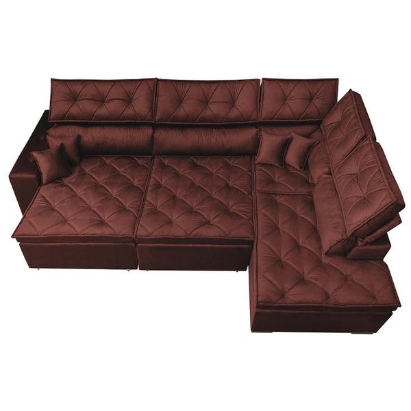 Imagem de Sofá de Canto Retrátil e Reclinável com Molas Cama inBox Platinum 3,00x2,36 Tecido Suede Vinho