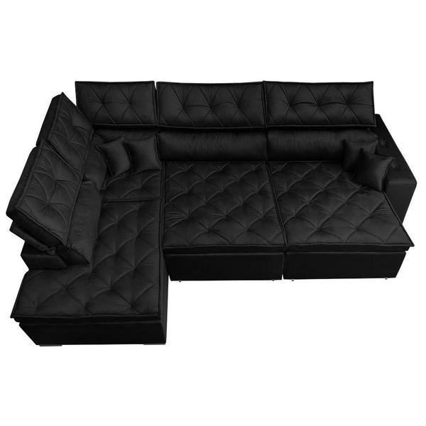 Imagem de Sofá de Canto Retrátil e Reclinável com Molas Cama inBox Platinum Esquerdo 3,00x2,36 Suede Preto