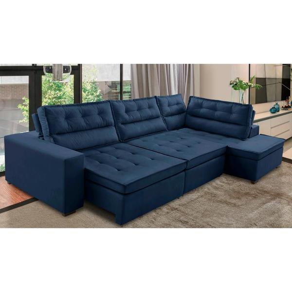 Imagem de Sofá de Canto Retrátil e Reclinável com Molas LD 3,00x2,00m Viviane Suede Azul Madelina Decor