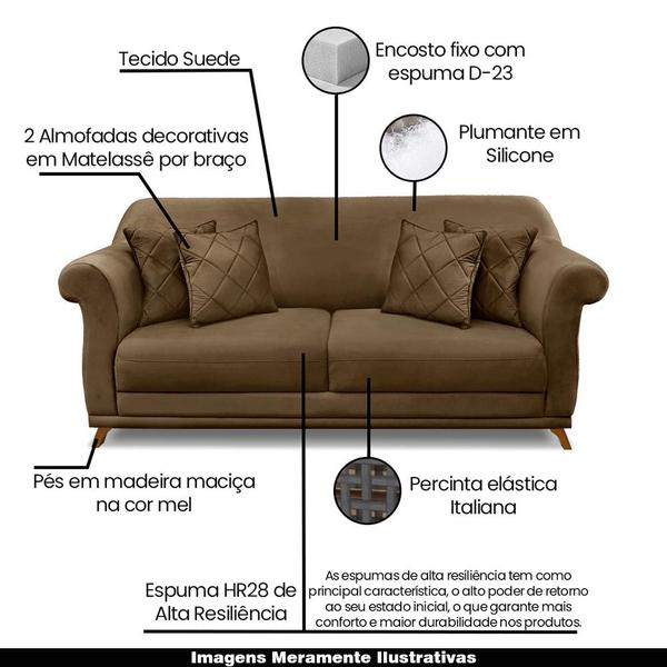 Imagem de Sofá Decorativo 160cm 2 Lugares com 4 Almofadas Armstrong Suede Caramelo G63 - Gran Belo