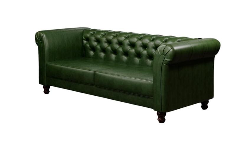 Imagem de Sofá Decorativo de Couro Chesterfield 200cm Verde - Mozzelar