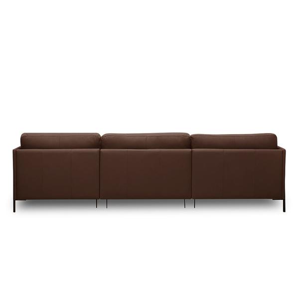 Imagem de Sofá Decorativo Karine 5 Lugares Sala de estar 300cm com Chaise Pés em Aço Couro Marrom Chocolate G88 - Gran Belo