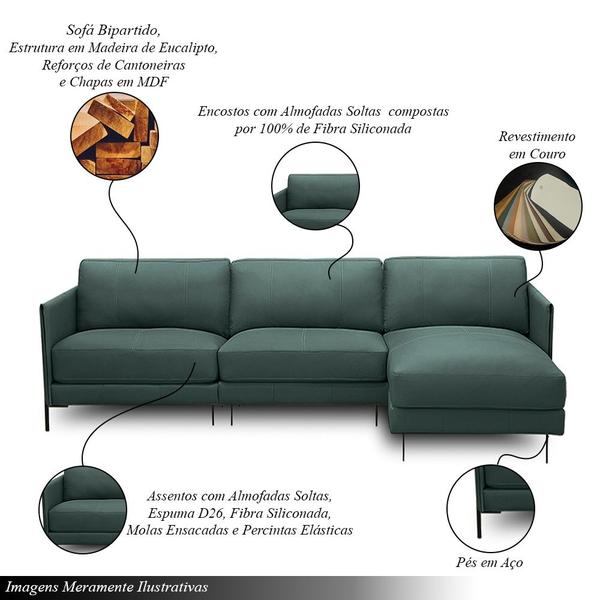 Imagem de Sofá Decorativo Karine 6 Lugares Sala de estar 360cm com Chaise Pés em Aço material sintético Musgo G88 - Gran Belo