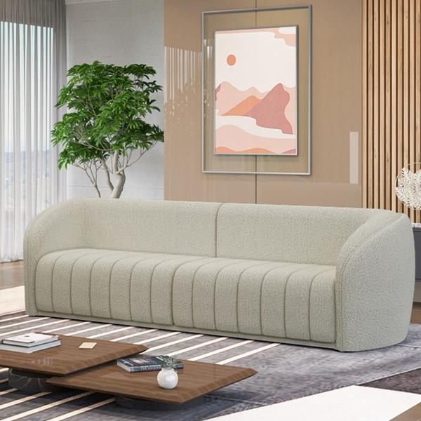 Imagem de Sofá Decorativo Sala de Estar 252cm Adam 3 Lugares Boucle Off White G45 - Gran Belo