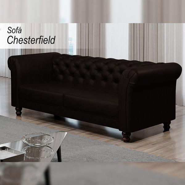 Imagem de Sofá Decorativo Sala de Estar Chesterfield 3 Lugares 200cm Couro Marrom - Mozzelar