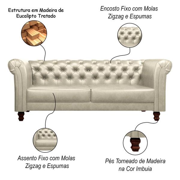 Imagem de Sofá Decorativo Sala de Estar Chesterfield 3 Lugares 220cm Couro Tiza - Mozzelar