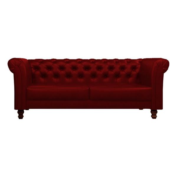 Imagem de Sofá Decorativo Sala de Estar Chesterfield 3 Lugares 220cm Couro Vermelho - Mozzelar