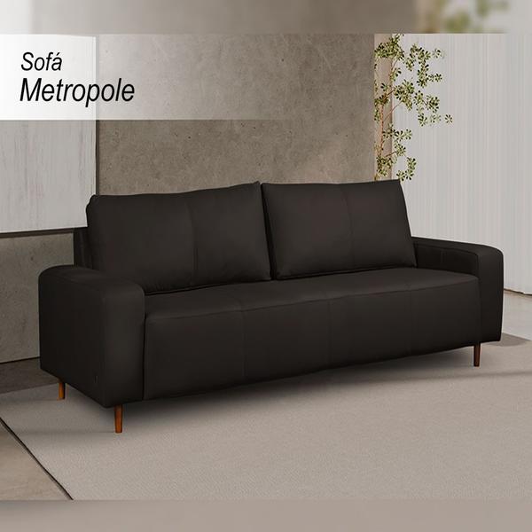 Imagem de Sofá Decorativo Sala de Estar Metropole 3 Lugares 200cm Couro Capuccino - Mozzelar