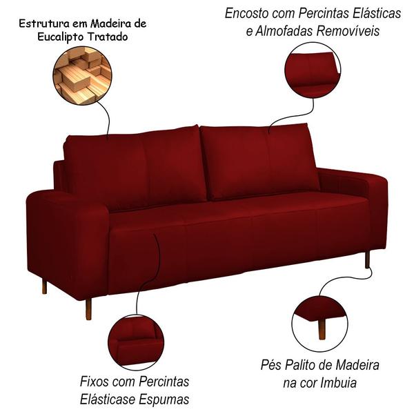 Imagem de Sofá Decorativo Sala de Estar Metropole 3 Lugares 200cm Couro Vermelho - Mozzelar