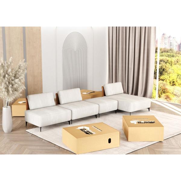 Imagem de Sofá  Dream Chaise com Puff 3,20m em Boucle Alaska Natural e material sintético Durango Terracota - Home Mobily