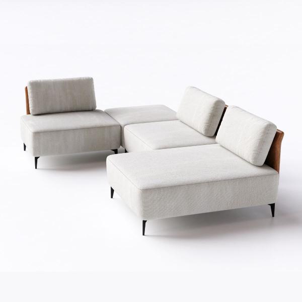 Imagem de Sofá  Dream Chaise com Puff 3,20m em Boucle Alaska Natural e material sintético Durango Terracota - Home Mobily