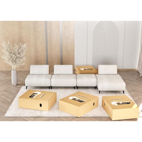 Imagem de Sofá  Dream Chaise com Puff 3,20m em Boucle Alaska Natural e material sintético Durango Terracota - Home Mobily