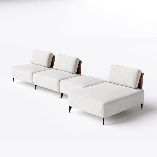 Imagem de Sofá  Dream Chaise com Puff 4,00m em Boucle Alaska Natural e material sintético Durango Terracota - Home Mobily