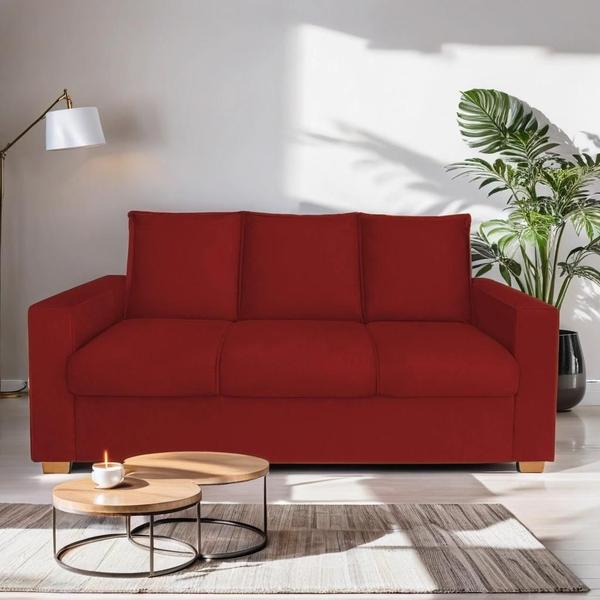 Imagem de Sofá Estofado 3 Lugares Para Sala De Estar Denver Suede Vermelho - MB DECOR