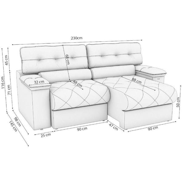 Imagem de Sofá Estofado Kappesberg Malta S181 Reclinável e Retrátil 235cm