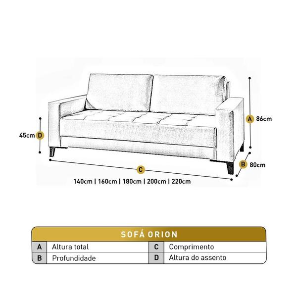 Imagem de Sofá Fixo 2 Lugares Luxo 140 Cm Orion