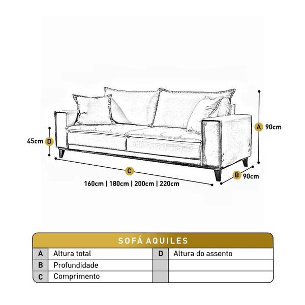 Imagem de Sofá Fixo 3 Lugares Luxo 180 Cm Aquiles