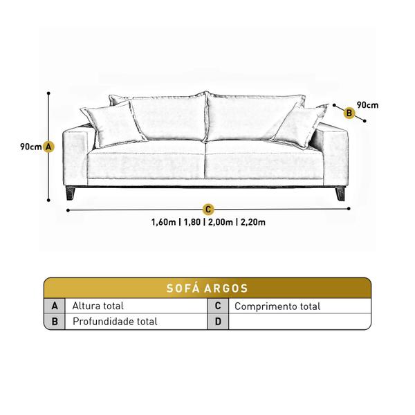 Imagem de Sofá Fixo Argos 3 Lugares Luxo 2,00 M Castellar Móbile