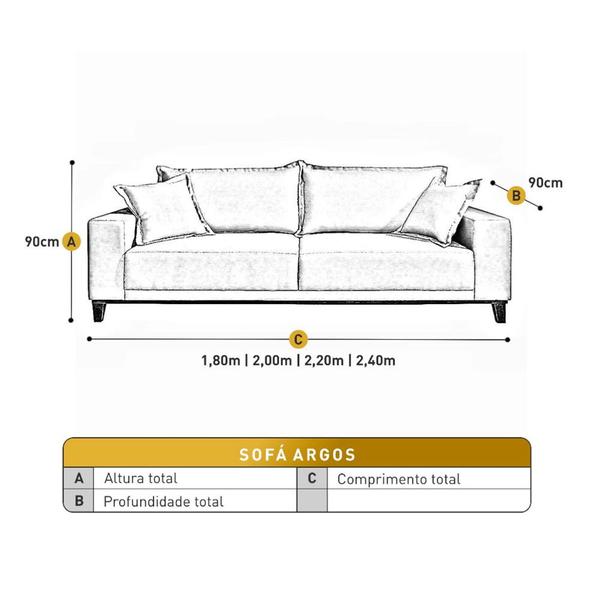 Imagem de Sofá Fixo Argos 3 Lugares Luxo 200cm Castellar Móbile