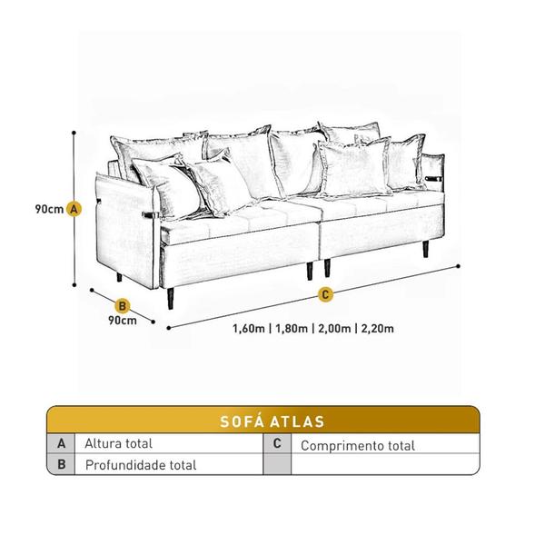 Imagem de Sofá Fixo Atlas 3 Lugares Luxo 180cm Castellar Móbile