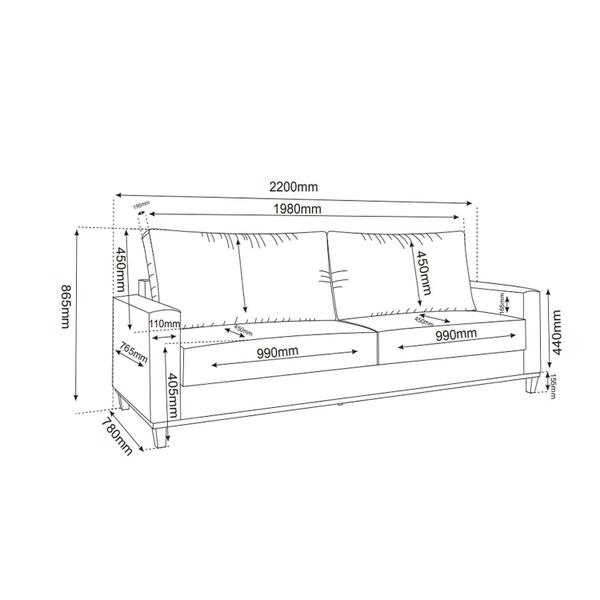 Imagem de Sofá Fixo Living 2 Almofadas Soltas 4 Lugares 220cm Ares