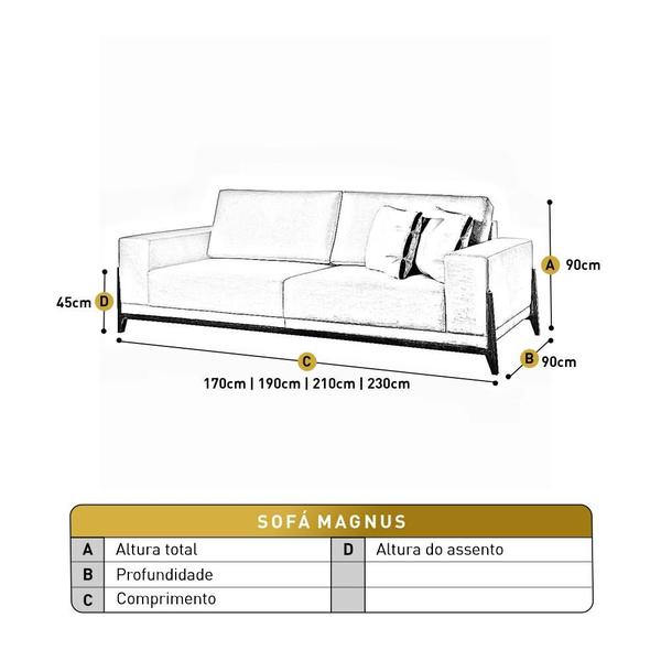 Imagem de Sofá Fixo Magnus 3 Lugares Luxo 1,90m