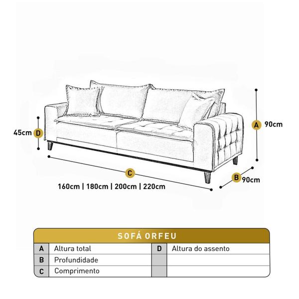 Imagem de Sofá Fixo Orfeu 3 Lugares Luxo 1,80m