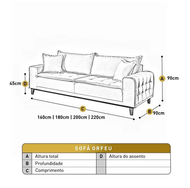 Imagem de Sofá Fixo Orfeu 3 Lugares Luxo 1,80m