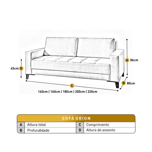 Imagem de Sofá Fixo Orion 2 Lugares Luxo 140cm Castellar Móbile