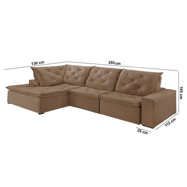 Imagem de Sofá Hércules Veludo 2 Módulos 100cm B25cm+Chaise 130cm Meu Sofá Online