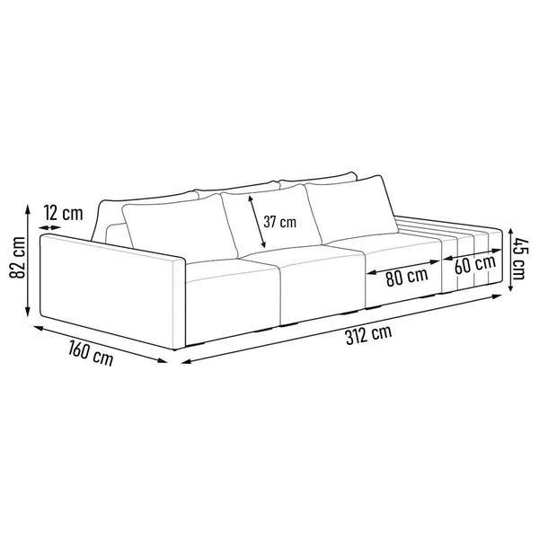 Imagem de Sofá Ilha 3 Lugares Living 312cm Modulado para Sala Lary Linho Cinza K01 - D'Rossi