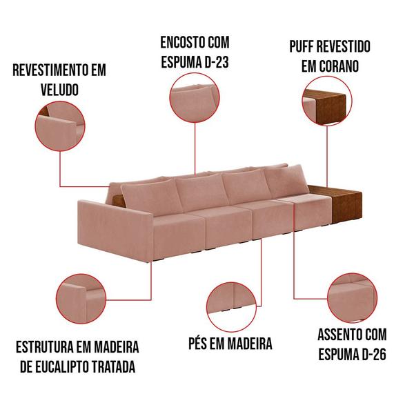 Imagem de Sofá Ilha 4 Lugares Living 392cm Modulado para Sala Lary Veludo K01 - D'Rossi