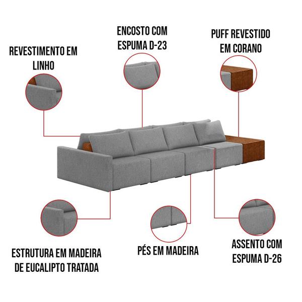 Imagem de Sofá Ilha 4 Lugares Living 472cm Modulado para Sala Lary Linho K01 - D'Rossi