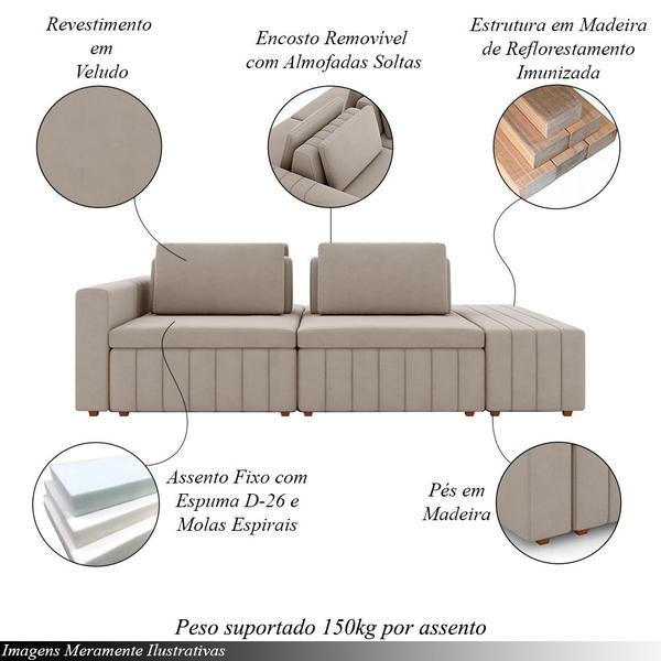 Imagem de Sofá Ilha com Encosto e Almofadas Móveis Olimpo 245cm Modulado Veludo Bege G45 - Gran Belo