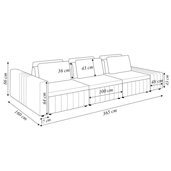 Imagem de Sofá Ilha com Encosto e Almofadas Móveis Olimpo 365cm Modulado Linho/PU Bege/Caramelo G45 - Gran Belo