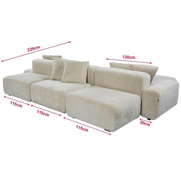 Imagem de Sofá Ilha Inspira Com Chaise, Recamier e Puffs Linho Cru 410cm - 74886