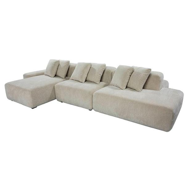 Imagem de Sofá Ilha Inspira Com Chaise, Recamier e Puffs Linho Cru 410cm - 74886