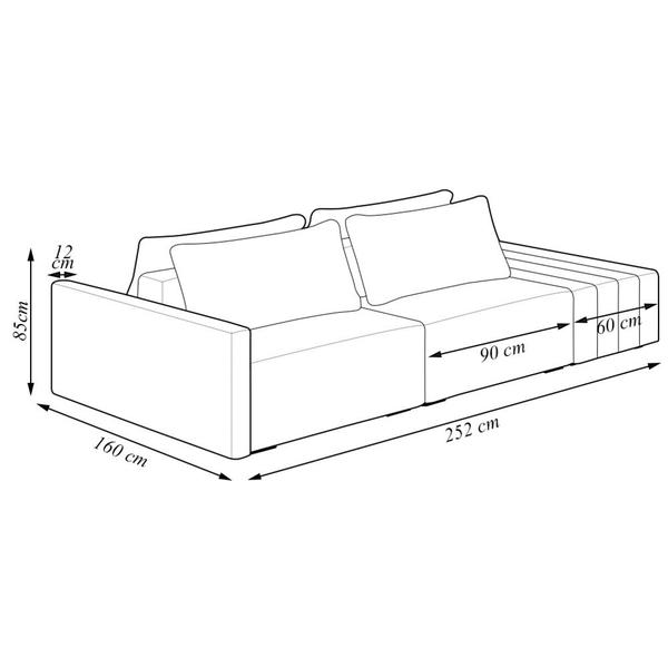 Imagem de Sofá Ilha Modulado Milos 252cm Puff Lateral Cinza Preto Manchado Bouclê/PU G33 - Gran Belo