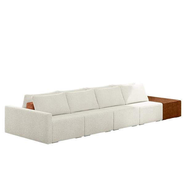 Imagem de Sofá Ilha Modulado Milos 392cm Puff Lateral OffWhite Caramelo Manchado Bouclê/PU G33 - Gran Belo