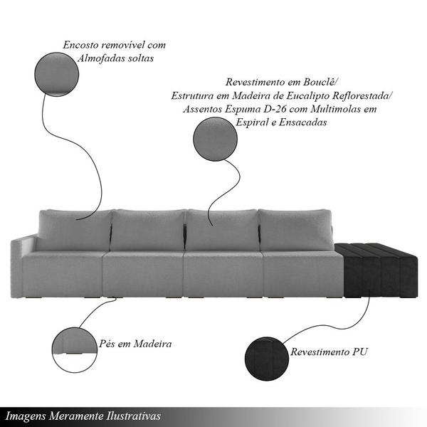 Imagem de Sofá Ilha Modulado Milos 432cm Puff Lateral Cinza Escuro Preto Manchado Bouclê/PU G33 - Gran Belo