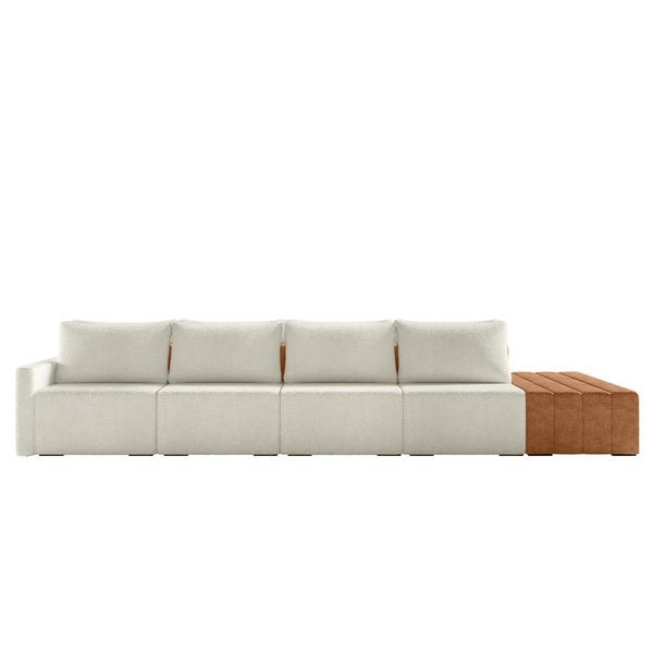 Imagem de Sofá Ilha Modulado Milos 432cm Puff Lateral OffWhite Caramelo Manchado Bouclê/PU G33 - Gran Belo