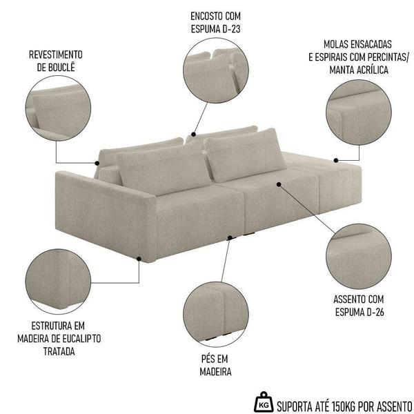 Imagem de Sofá Ilha Modular Com Puff Para Sala Living 232cm Georgia K04 Bouclê Bege - Mpozenato