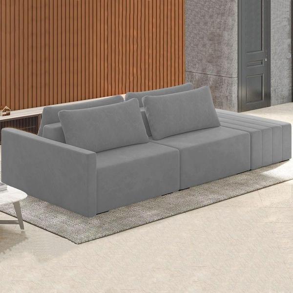 Imagem de Sofá Ilha Modular Com Puff Para Sala Living 232cm Georgia K04 Veludo Cinza - Mpozenato