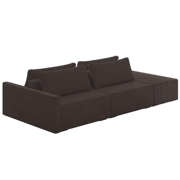 Imagem de Sofá Ilha Modular Com Puff Para Sala Living 232cm Georgia K04 Veludo Marrom - Mpozenato