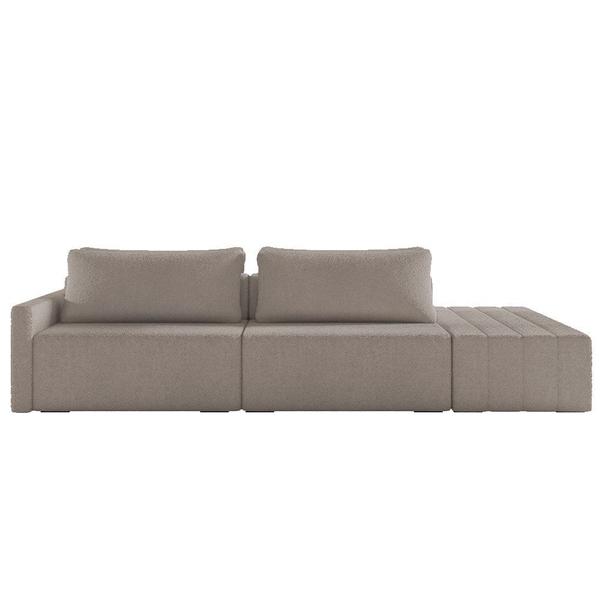 Imagem de Sofá Ilha Modular com Puff para Sala Living 252cm Georgia K04 Bouclê Bege Escuro - Mpozenato