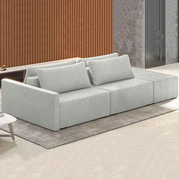 Imagem de Sofá Ilha Modular Com Puff Para Sala Living 252cm Georgia K04 Bouclê Bege - Mpozenato