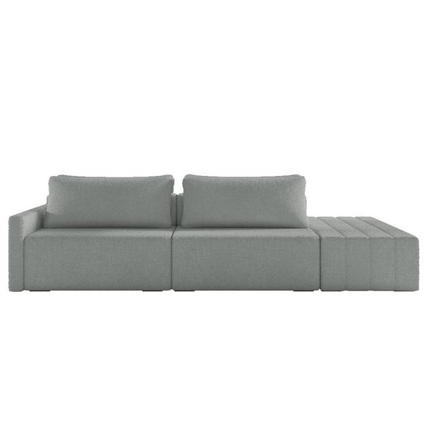 Imagem de Sofá Ilha Modular com Puff para Sala Living 252cm Georgia K04 Bouclê Cinza - Mpozenato