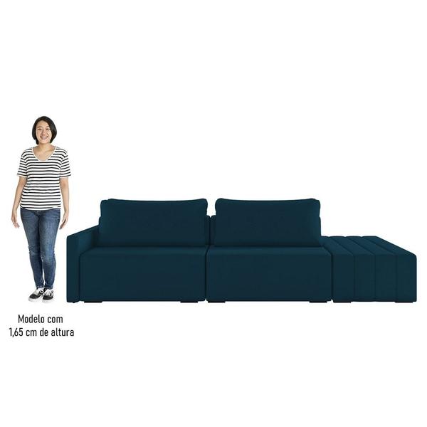 Imagem de Sofá Ilha Modular com Puff para Sala Living 252cm Georgia K04 Veludo Azul - Mpozenato