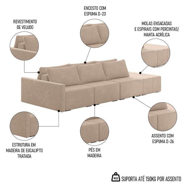 Imagem de Sofá Ilha Modular Com Puff Para Sala Living 312cm Georgia K04 Veludo Bege - Mpozenato